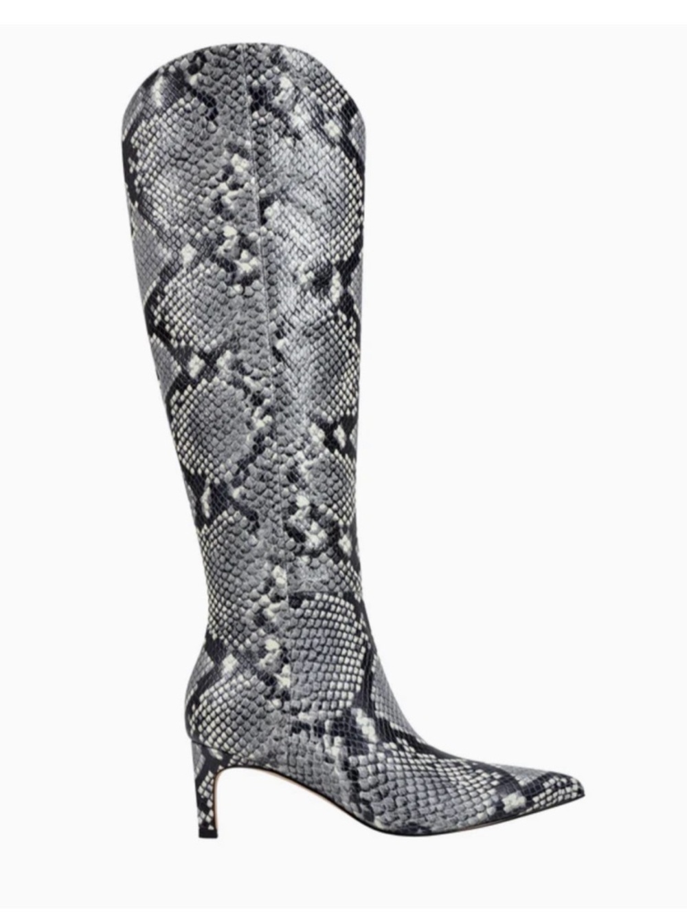 New! Marc Fisher Gray Snake-Print Knee High Pointed Toe Boots Sz 11 M